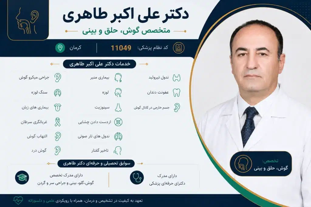 دکتر علیاکبر طاهری متخصص گوش، حلق و بینی کرمان - در کرمان کجاست
