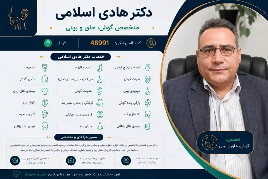 دکتر هادی اسلامی متخصص گوش، حلق و بینی کرمان - در کرمان کجاست